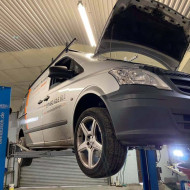 Merc van getting serviced on ramp